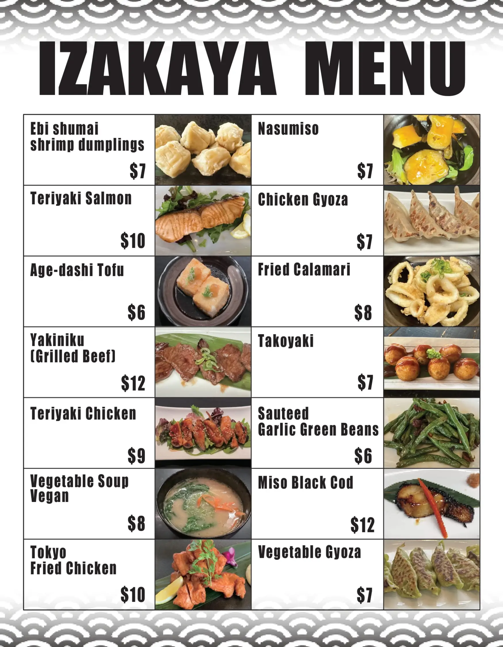 Izakaya Menu